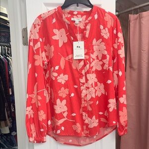 Free Assembly Pink Floral Button-Front Blouse